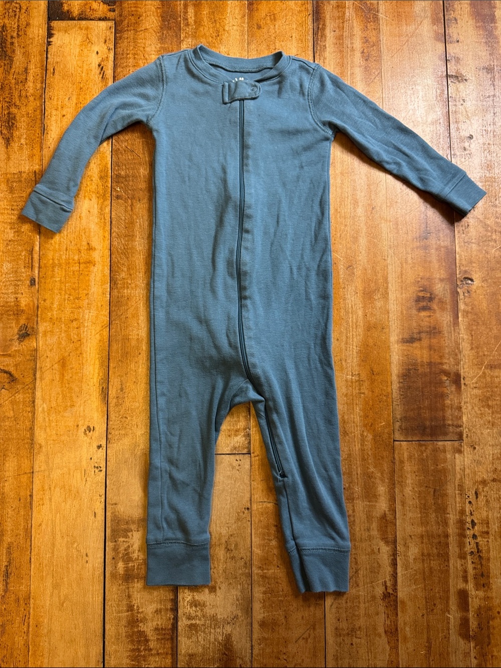 Primary pajamas size 12 to 18 months Long Sleeve One Piece Blue cotton footie
